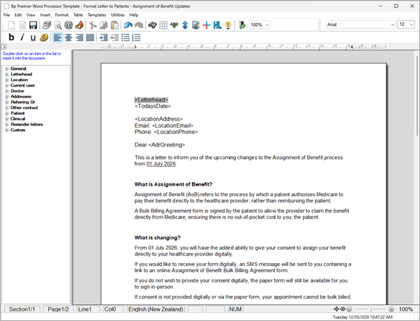 Formal letter to patients word processor template.